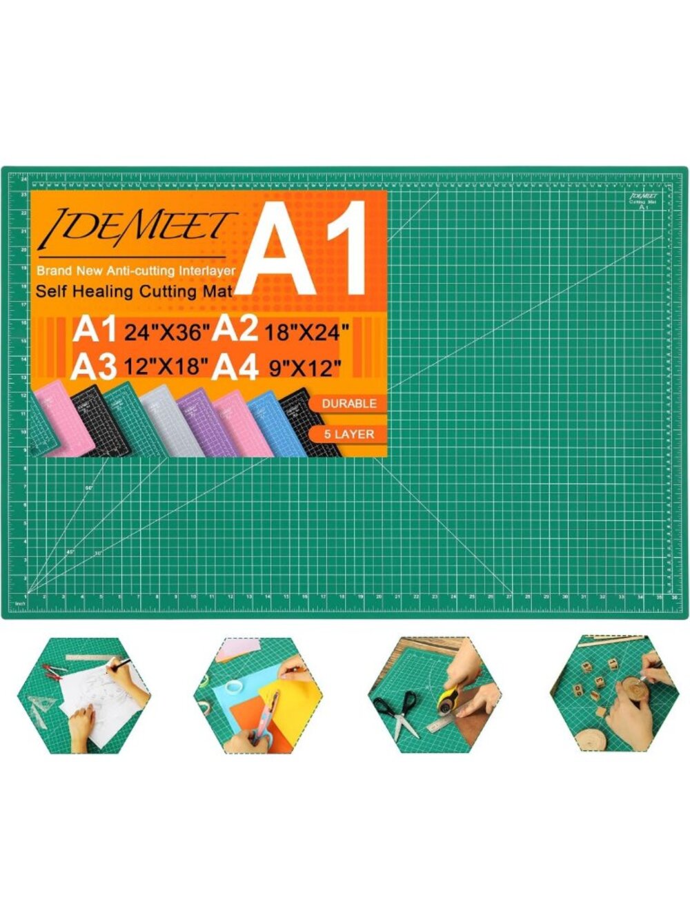 Large Self-Healing Rotary Cutting Mat 24" x 36" - 5-Ply Craft Board for Sewing